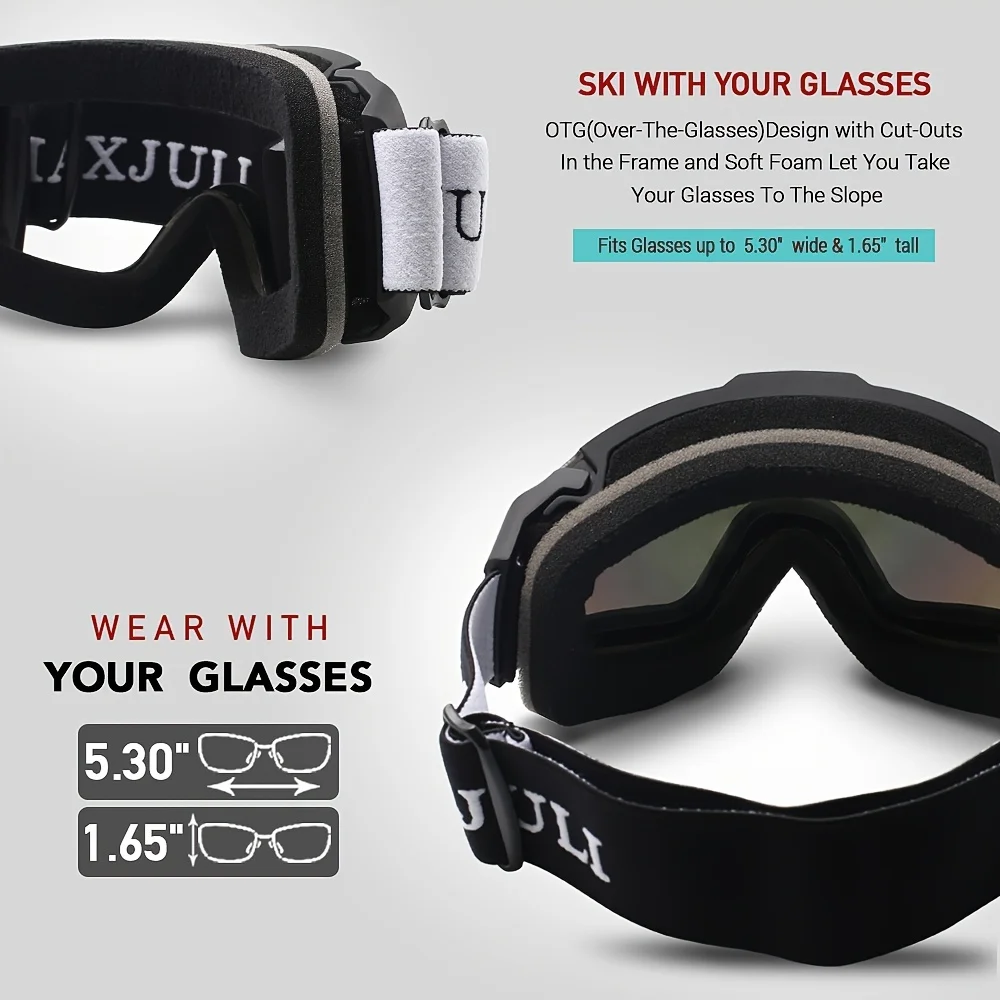 MAXJULI Ski Goggles OTG Anti-Fog Design Double Layer Aurora Len Snow Goggles M4, Christmas Gift, Warm Heart In Winter