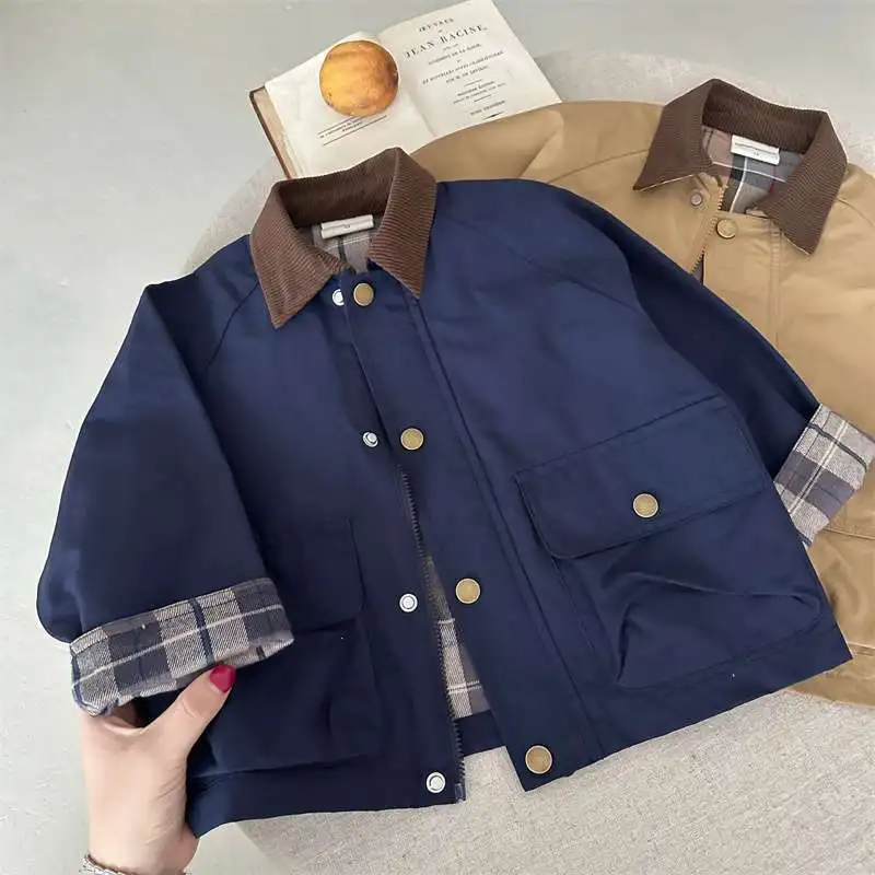 2026 UNITIM Frühling Herbst Kinder Jungen Jacke Kariert mit Taschen Langarm Kleinkind Jungen Oberbekleidung Mantel Kinder Jungen Jacke – Detail 25