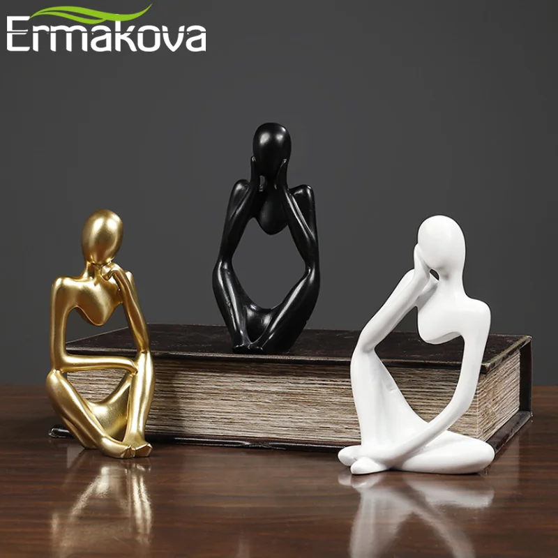 ERMAKOVA Thinker Statue Abstract Resin Sculpture Mini Art Decorative Desk Figurine Thinker Figures Office Bookshelf Home Decor