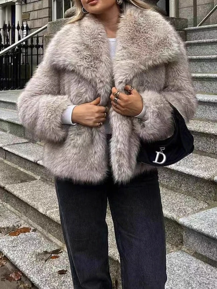 

Зимняя экологически чистая меховая куртка из Европы, США, женский топ с большими лацканами, зимняя одежда из искусственного меха, женская одежда