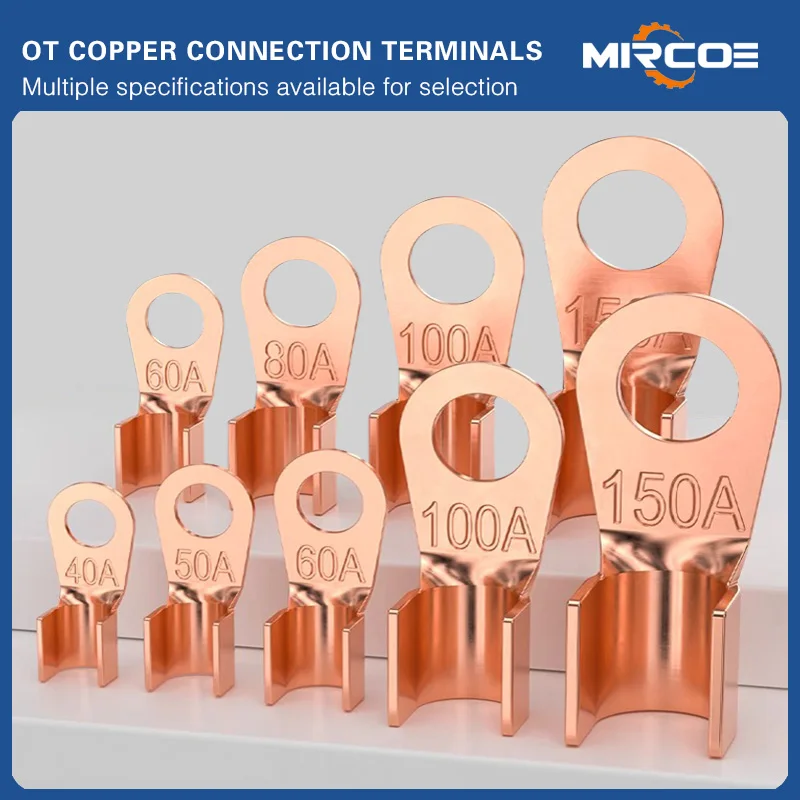 50PCS Copper Battery Cable Connectors Open Lugs Wire Terminals OT Sizes 10A-100A for Electrical Wiring Durable Wire Terminals