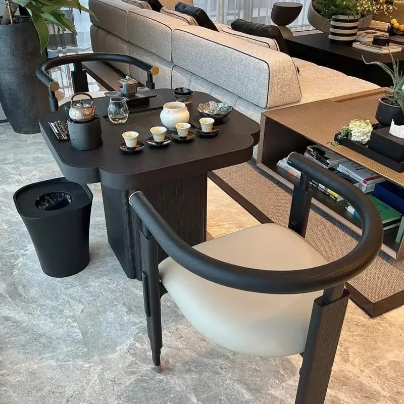 

New Chinese balcony tea table New solid wood black table Modern simple walnut small apartment tea table