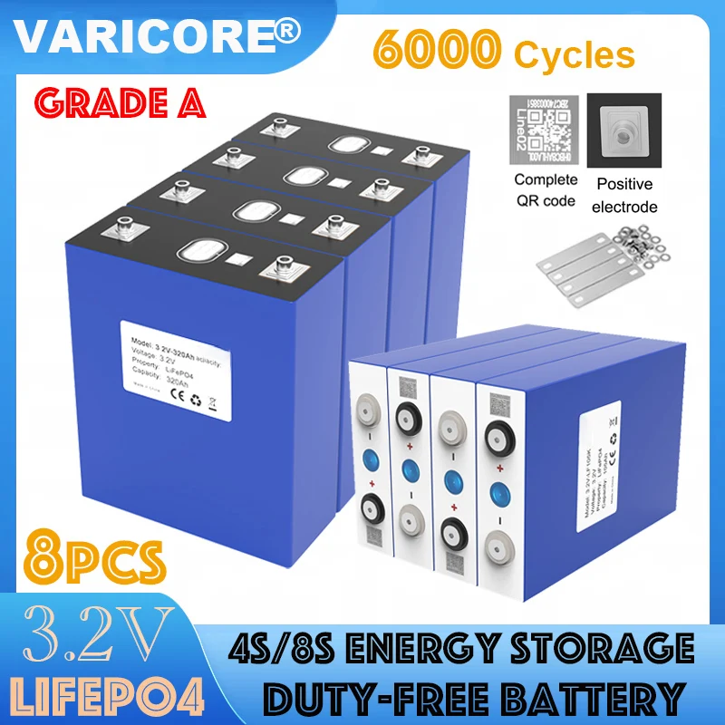 

8x VariCore 3.2V LiFePO4 Battery 320AH 280ah 200ah 150ah 340ah DIY 12v 24V Automotive Solar RV Solar Energy Storage batteries
