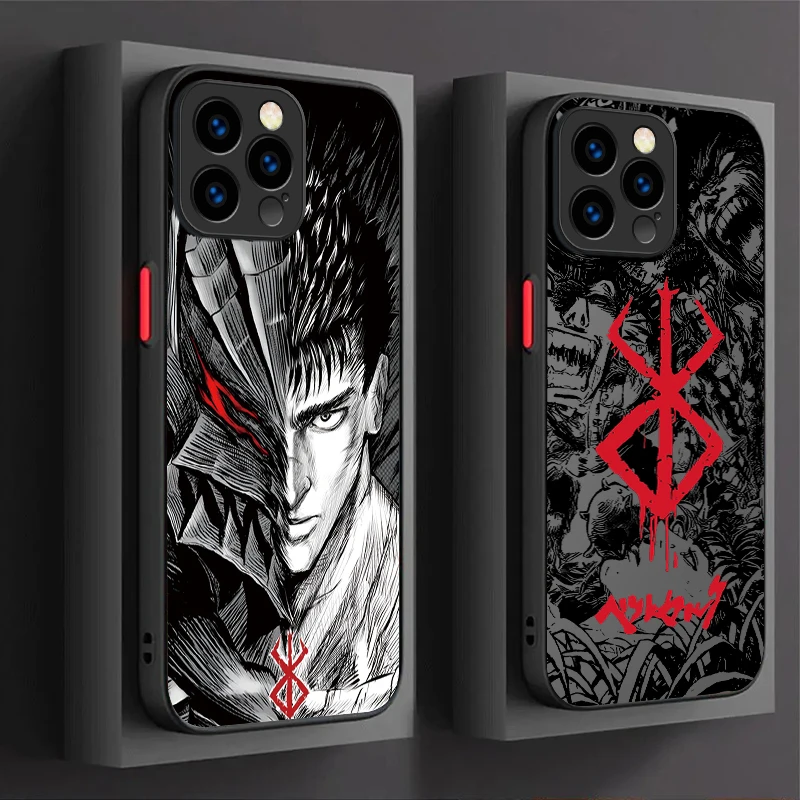 Coque de téléphone mate antichoc pour iPhone 17 Air 15 16E 16 14 13 12 11 Pro Max XR 7 8 Plus SE 2020, motif Berserk Comics Anime Cool