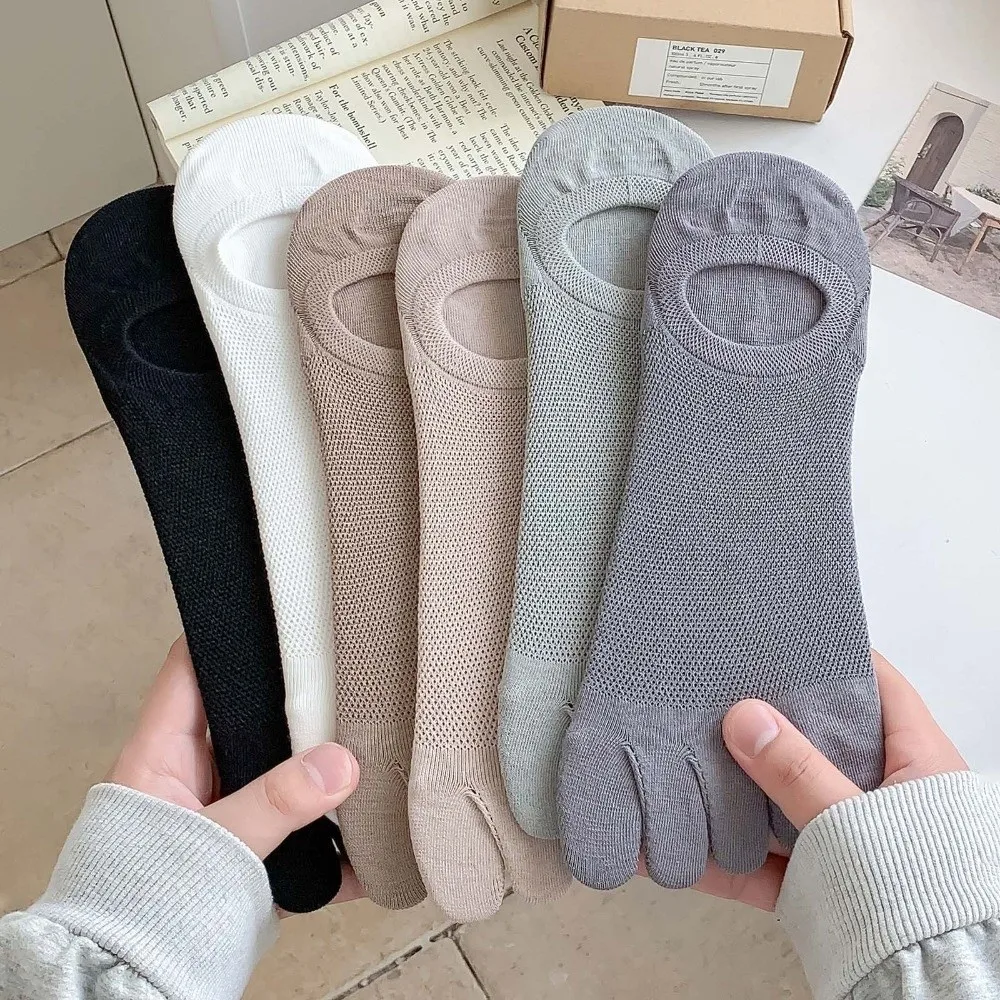 Thin Hosiery Men's Five Finger Socks Anti-slip Odor Resistant Five Toe Boat Socks Separate Fingers Mesh Low Cut Sports Socks