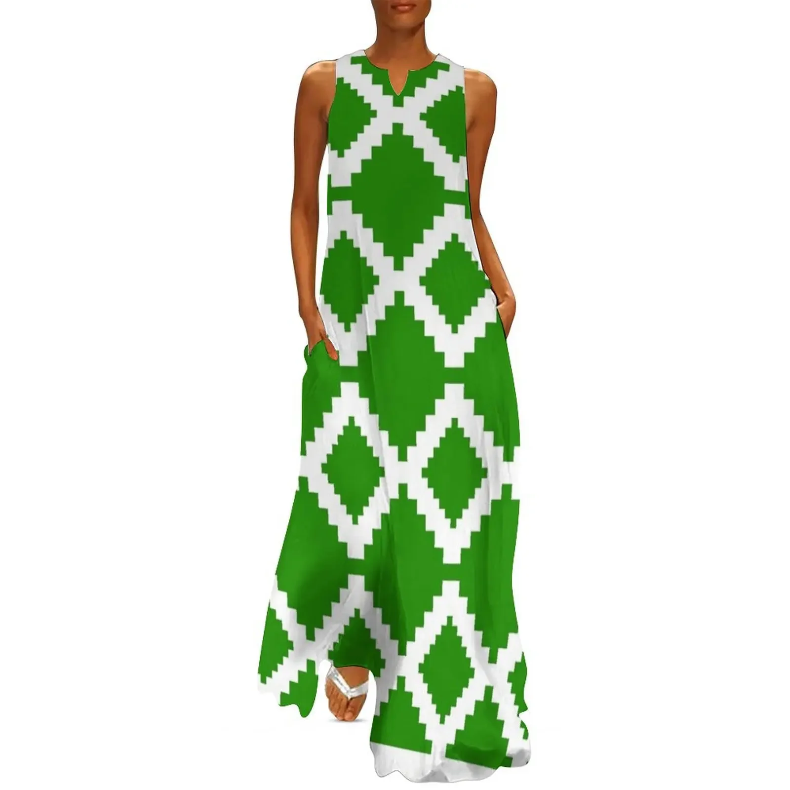 

Abstract geometric pattern - green and white. Long Dress Long veiled dresses women dresses Dress