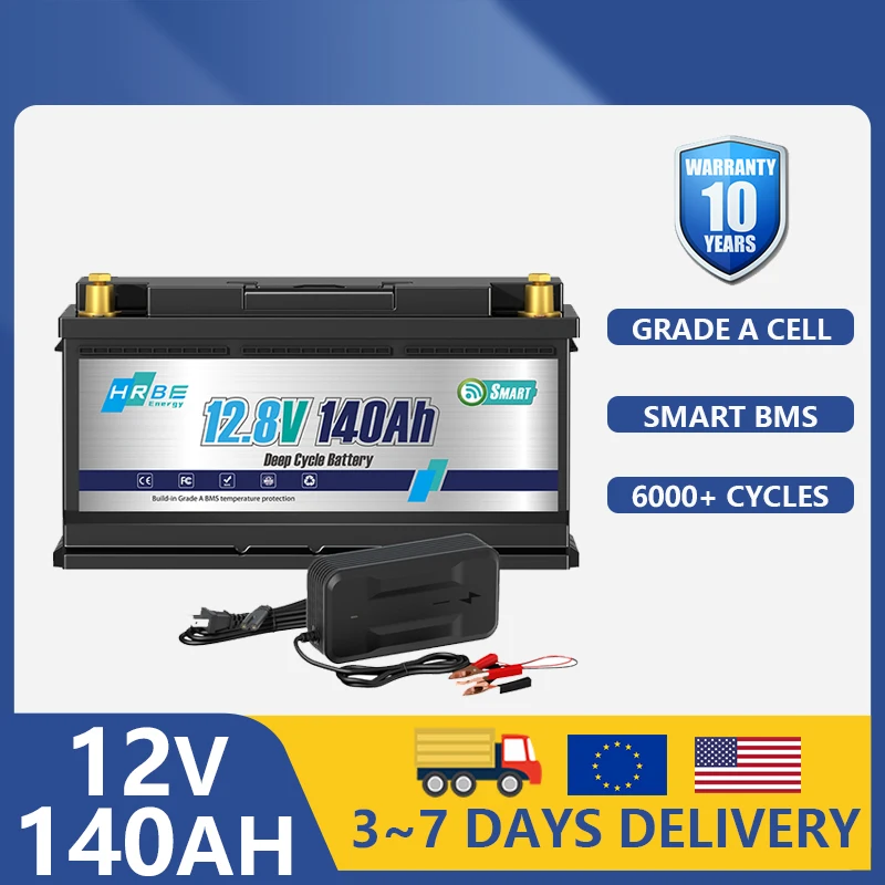 12V 140Ah Lithium LiFePO4 Deep Cycle Battery,Support 4S4P,Built-in 100A BMS for RV Solar Marine Overland Off-Grid Application