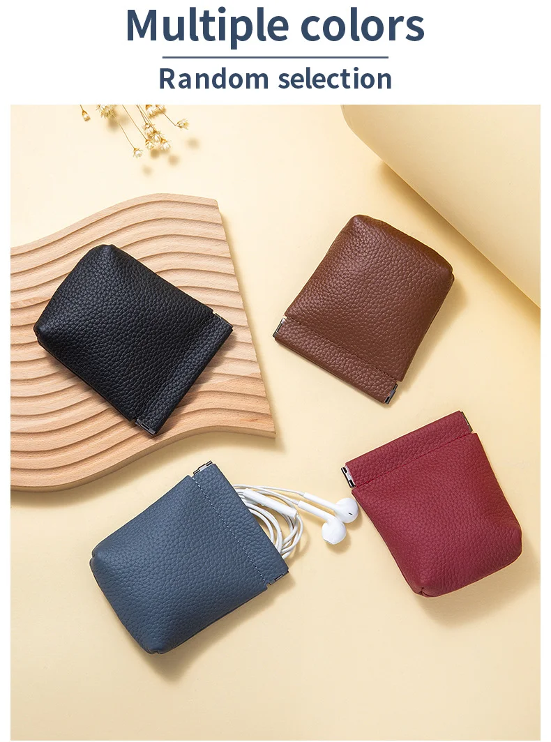 Echtes Leder Mini Kieselstein Geldbörse Brieftasche Schlüssel Tasche Tragbare Kopfhörer Schrapnell Lagerung Lippenstift Karte Halter Beutel Männer Frauen – Detail 9