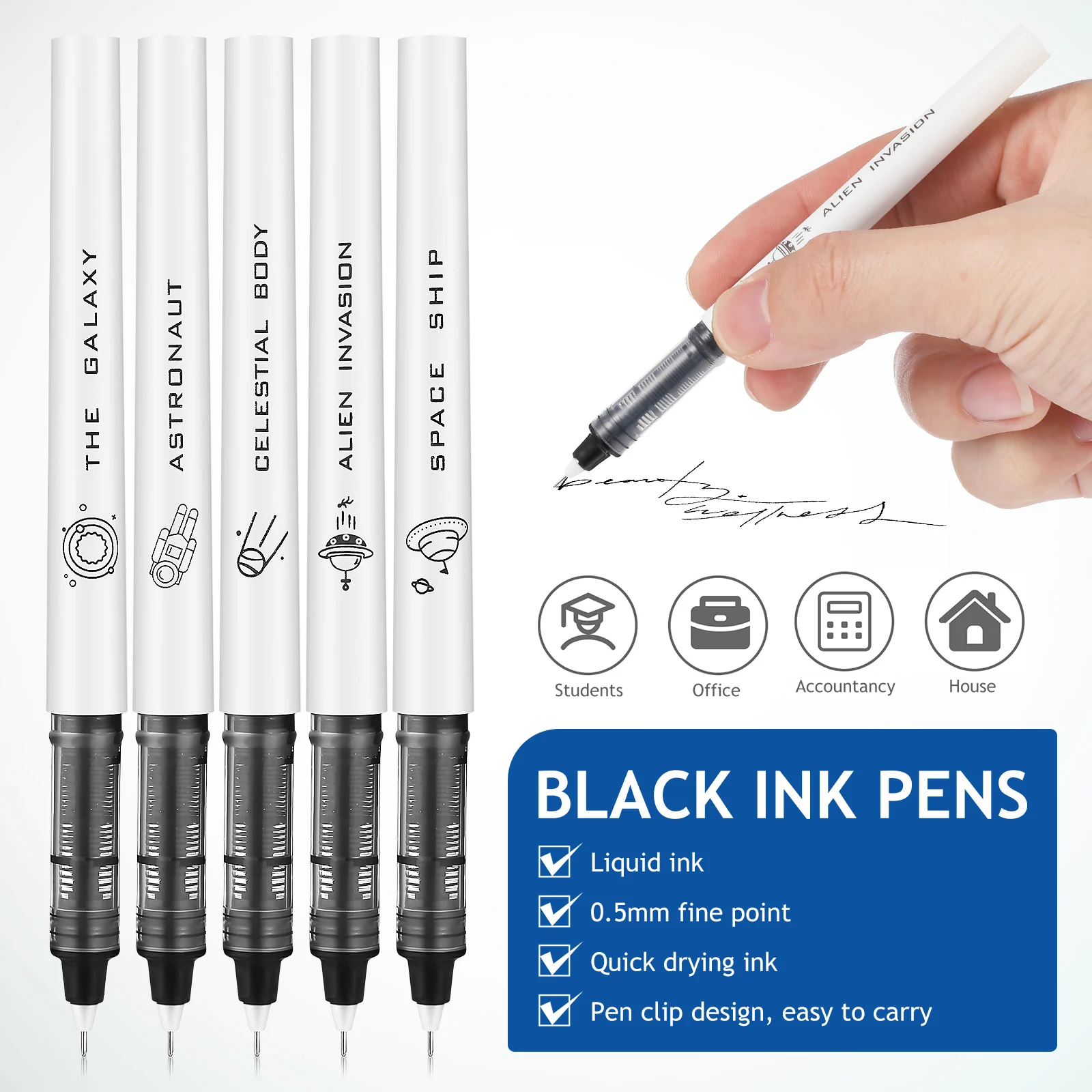 

6 Pcs Liquid Pen 0 5mm Plastic Ink Roller Ball Space Theme Pens Smooth Writing Office Gel Journaling Sign