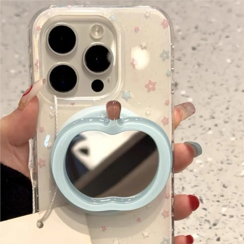 Korean Cute Glass Apple Makeup Mirror Suitable for Magsafe Magnetic Phone Griptok Griptok Stand iPhone Wireless Charging Stand