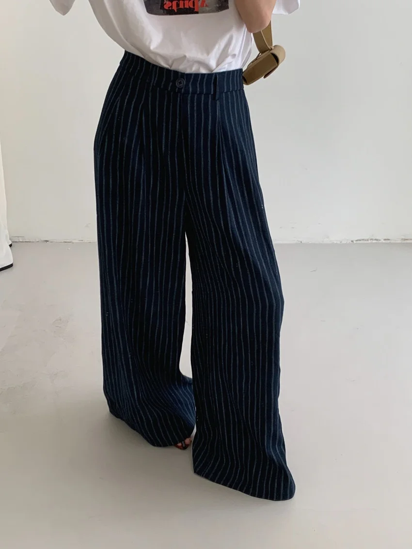 Alien Kitty-pantalones de pierna ancha informales a rayas para mujer, Vaqueros holgados para fregar, pantalones vaqueros elegantes que combinan con todo, ropa de calle de cintura alta para uso diario