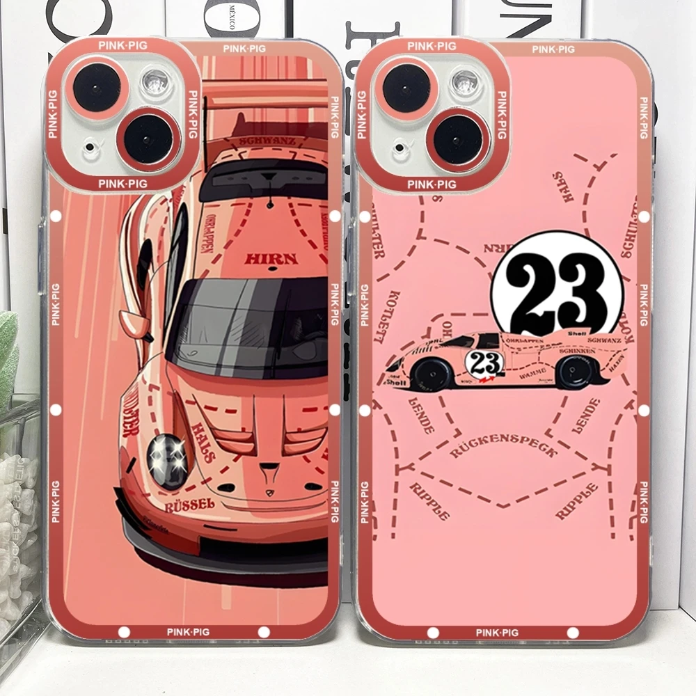 Sports Car 911 Pink Pig Mouse Pad Transparent for iPhone 15 15ProMax 13 14 12 11 Pro Max Mini Angel Eyes Soft Cover