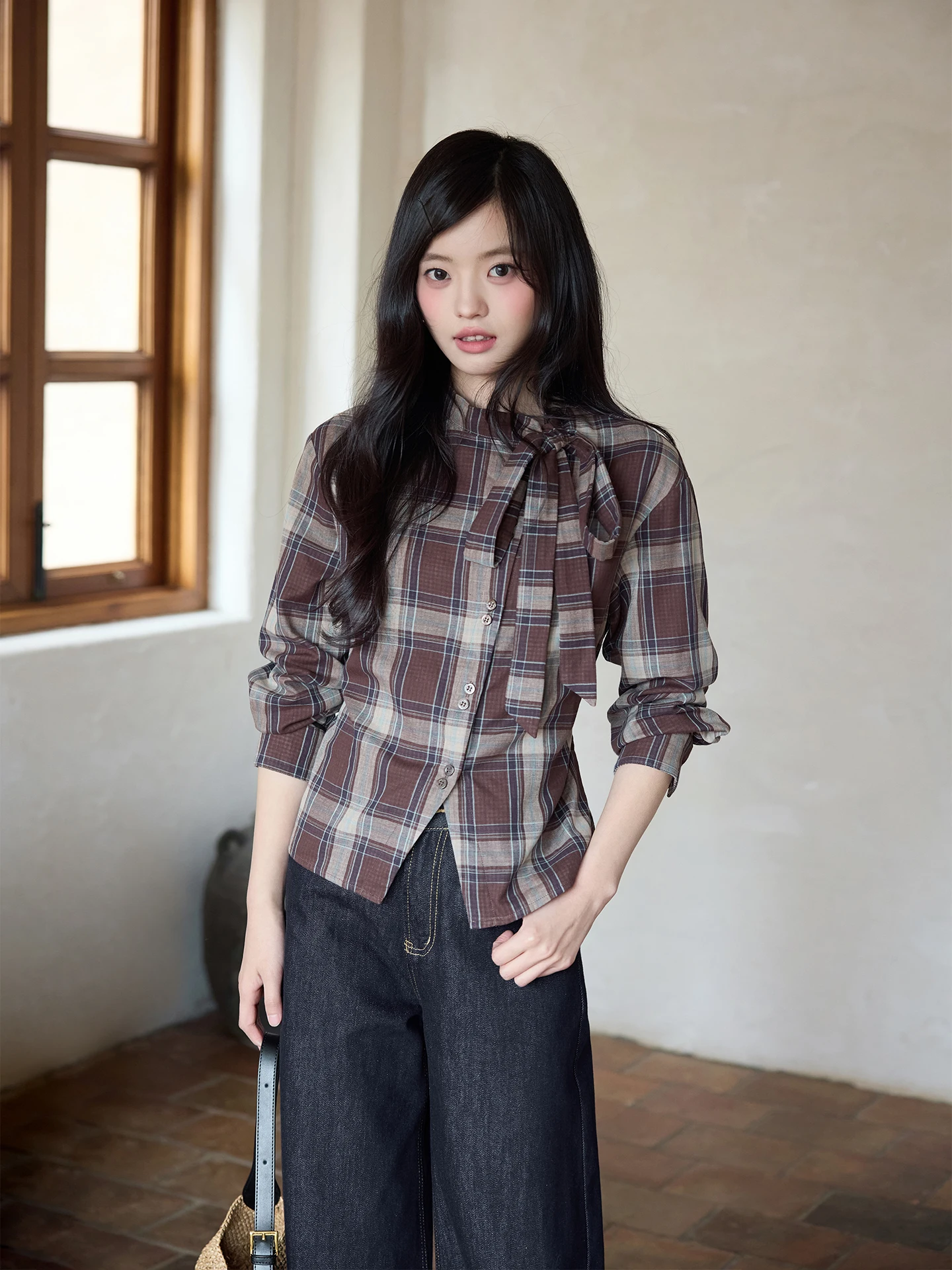 

Новинка Весна 2026: Модная уникальная коричневая клетчатая рубашка с длинным рукавом в стиле Ximen, свободного кроя, для повседневной носки