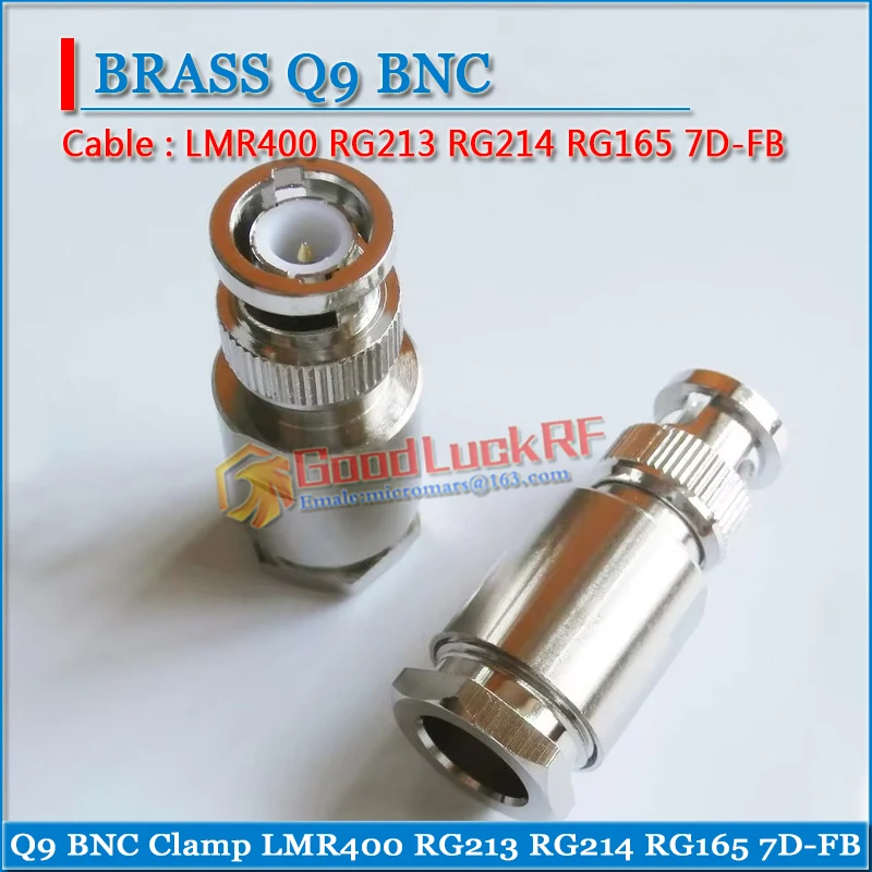 RF Q9 BNC Connector BNC Male plug Clamp Solder For LMR400 RG213 RG214 RG165 7D-FB Cable Straight Nickel Plated Brass Adapters