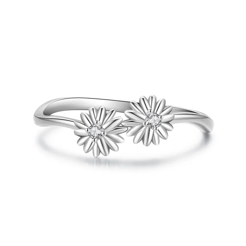

S925 Sterling Silver Female Korean Sweet Girl Daisy Finger Ring