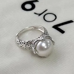 925 Sterling Silver Hollowed Pearl ​​Adjustable Rings For Women Wedding Luxury Accessories  Dropshipping