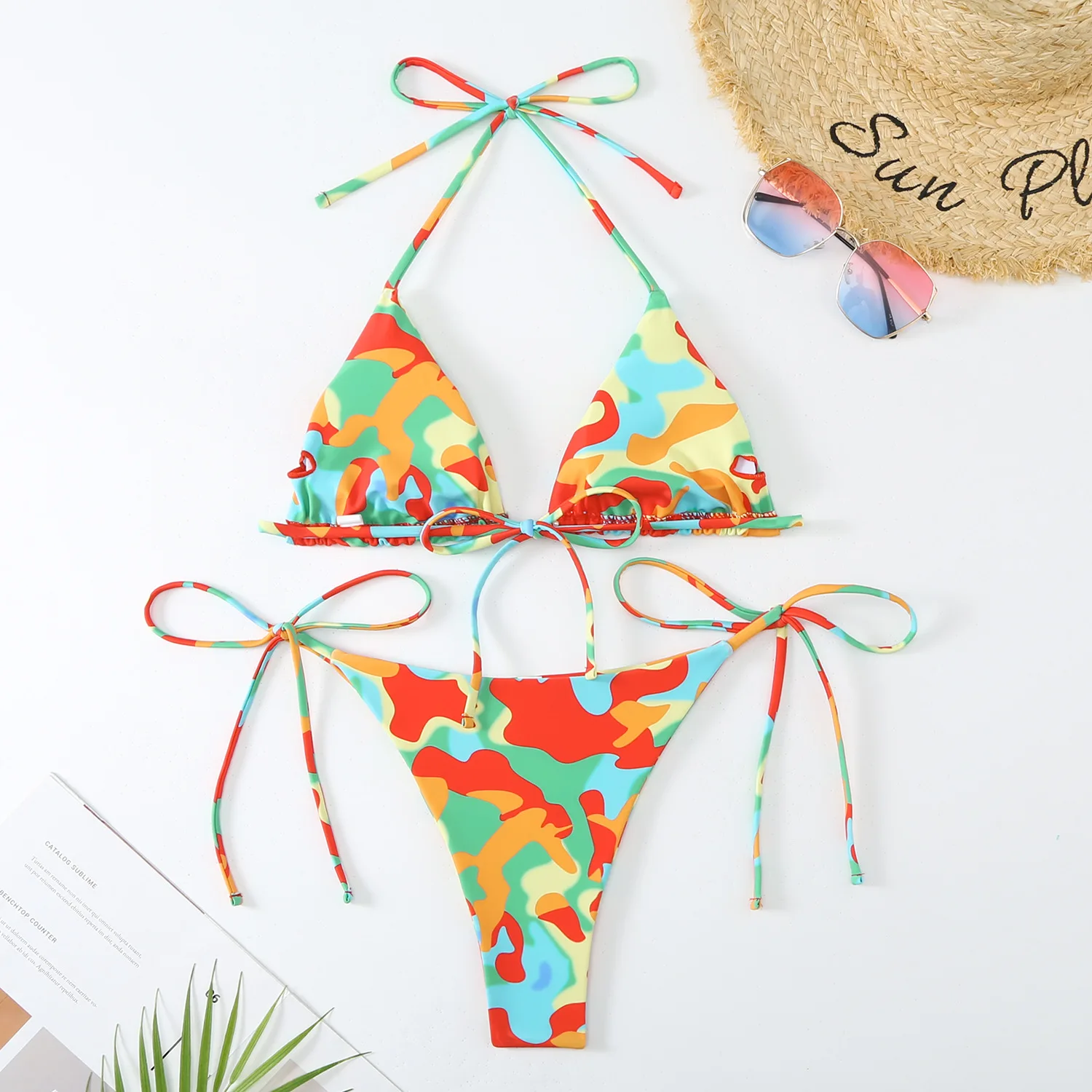 Sexy wydruk gradientowy mikro mini halter bikinis zestawy 2 szt. Trójkątne stroje kąpielowe stringi strój kąpielowy kobiety biquini bikini zestaw