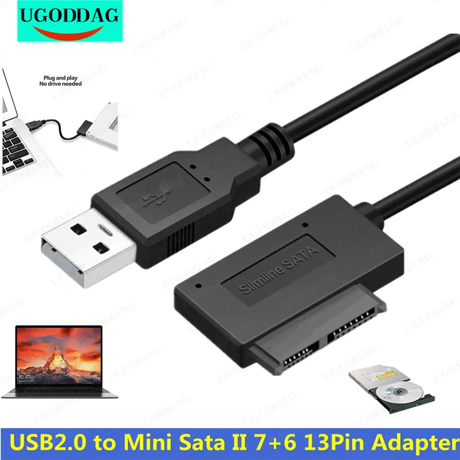 

USB Adapter PC 6P 7P CD DVD Rom SATA to USB 2.0 Converter Slimline Sata 13 Pin Adapter Drive Cable ForPC Laptop Notebook