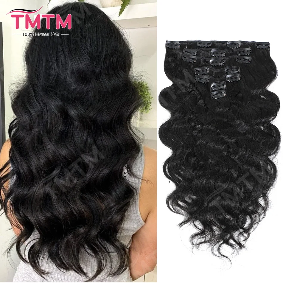 

TMTM Natural Wave Clip In Hair Extensions Human Hair 7Pcs Clip Ins Human Hair Extensions Black Wet And Wavy Human Hair Extension