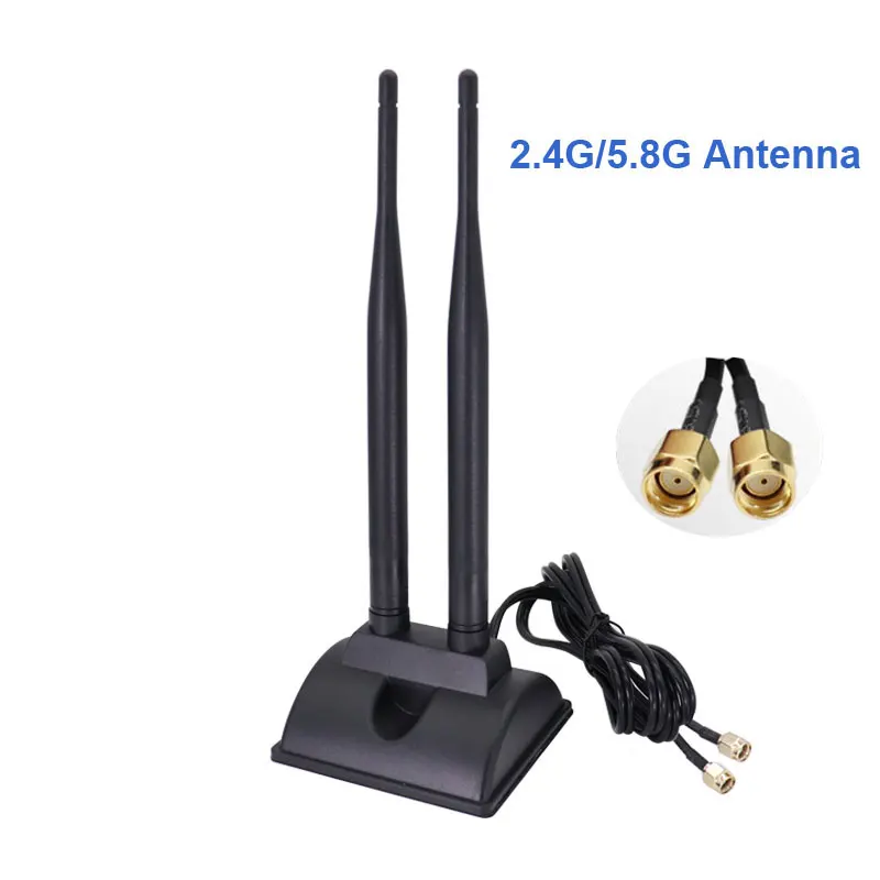 

2*2 Long Range 2.4G 5G 5.8G Dual Band 12dBi Omni WiFi WLAN Antenna TS9 RP-SMA Extension Cable Length 2M