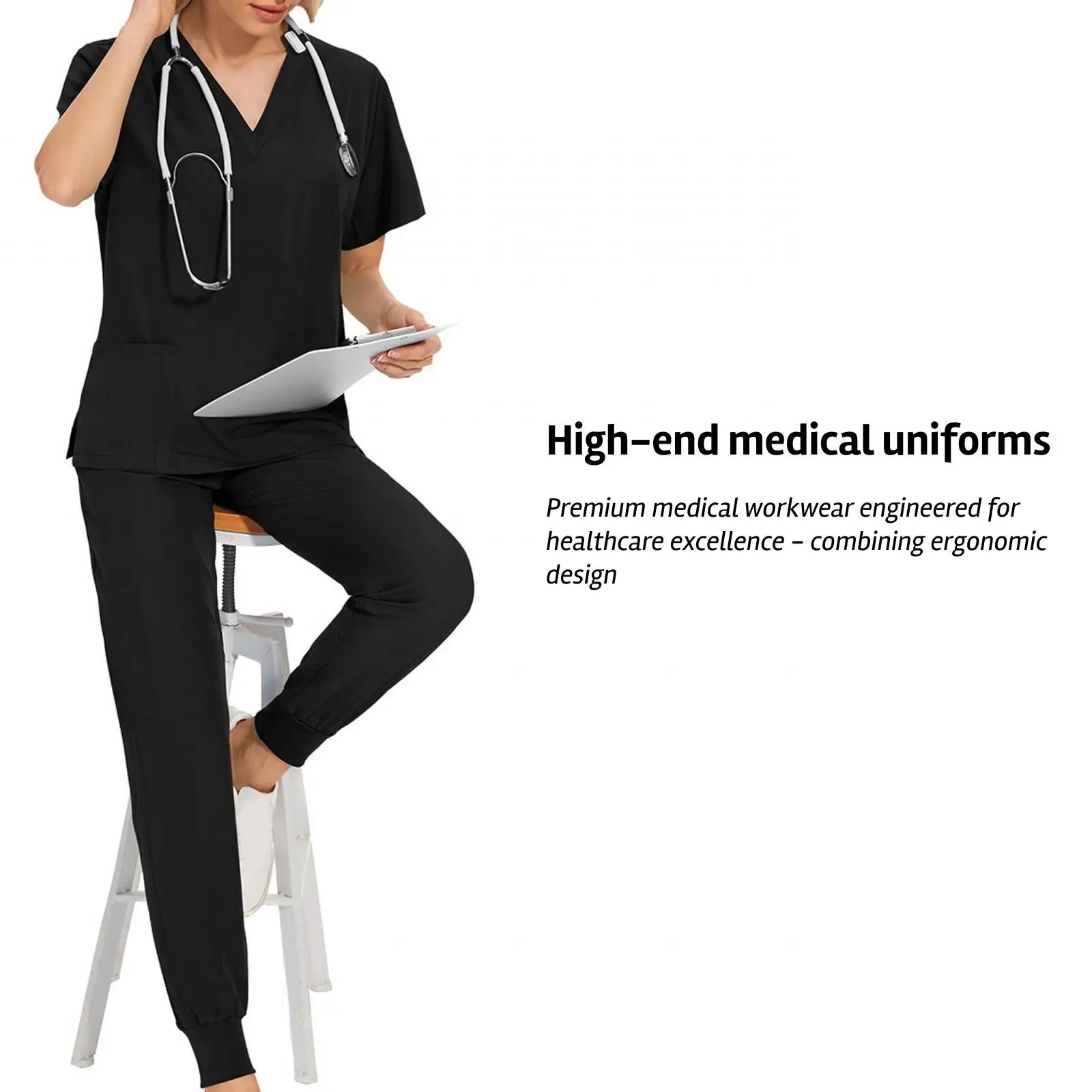 v-neck-short-sleeve-scrub-set-with-pocketed-pants-for-female-medical-worker-casual-fit