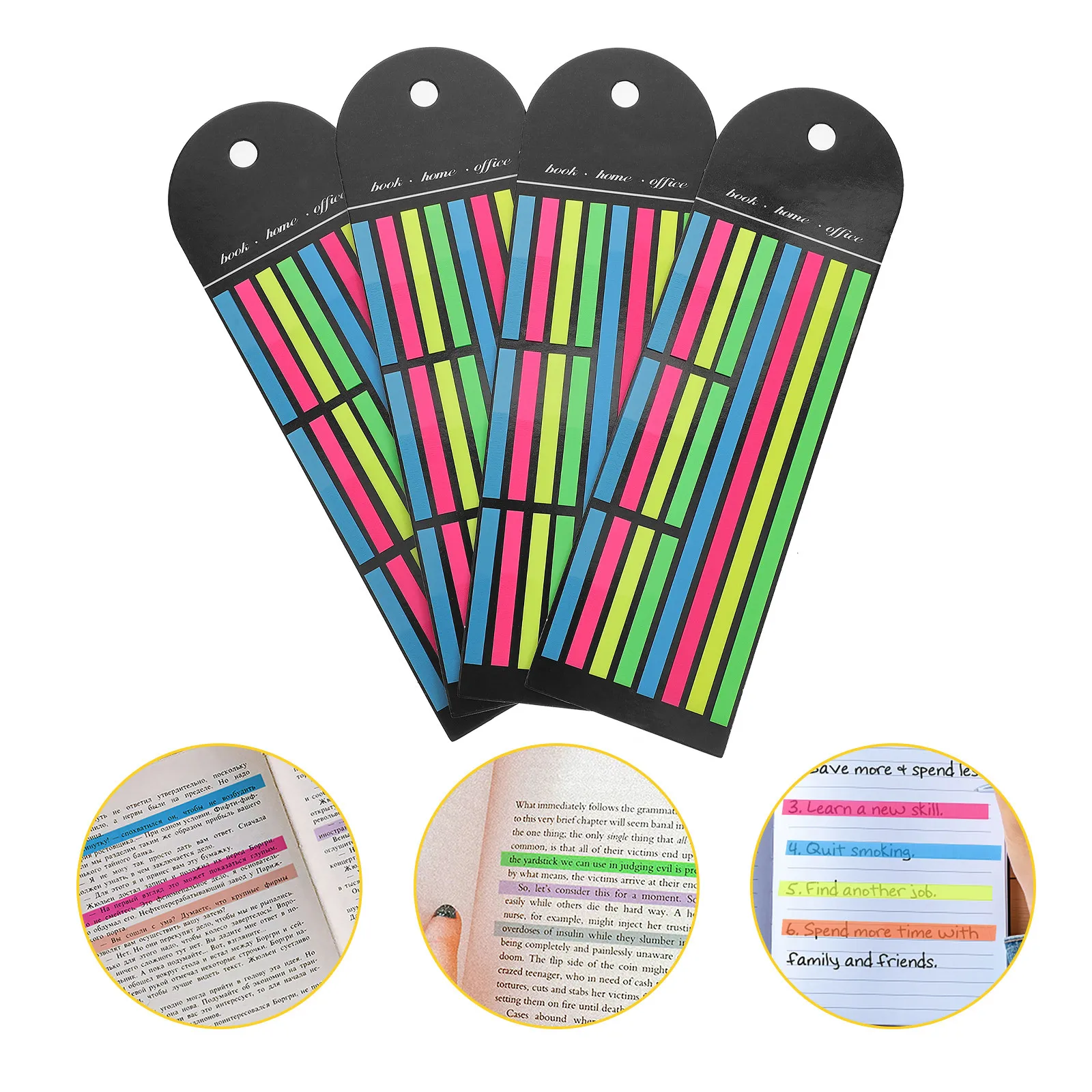 

4Pcs Colorful Fluorescent Reading Strips Sticky Tabs Long Short Page Markers Highlighter Tape Notebook Annotation Book Tabs