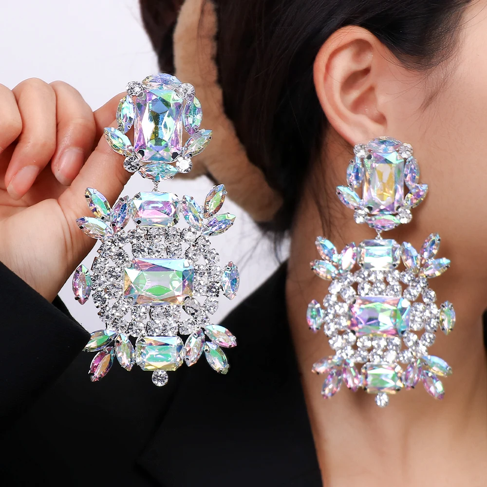 Stonefans Statement ab Crystal Large Earrings Exaggerated Jewelry Women Rhinestone Dangle Earrings African Accessories Gift
