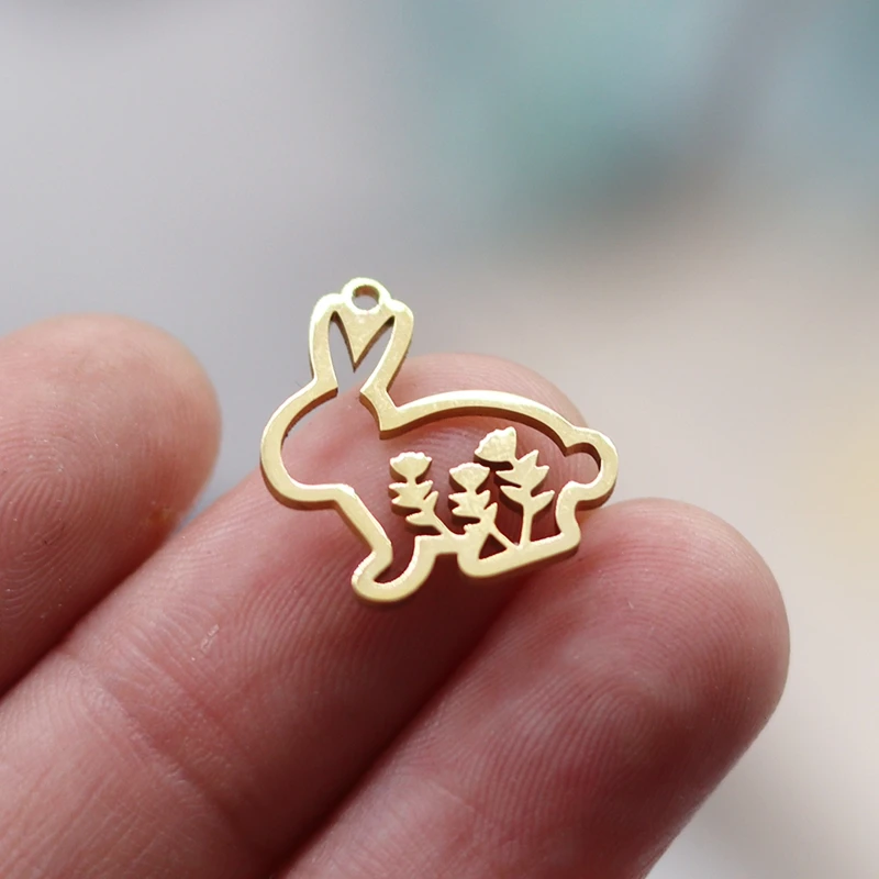 3pcs Flower Rabbit Charm For Jewelry Making Pendant Bracelet Necklace Accessories Diy Supplies Stainless Steel