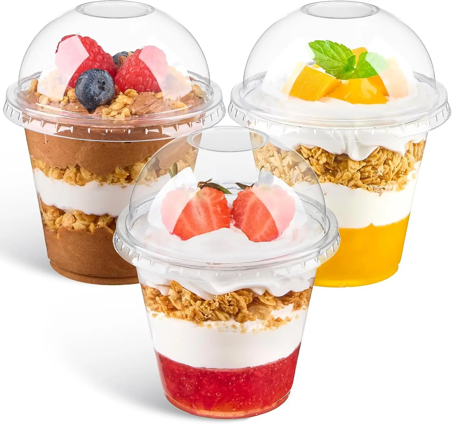 

50 Sets 9 Oz Clear Plastic Dessert Cups with Dome Lids, Parfait Cups for Parties