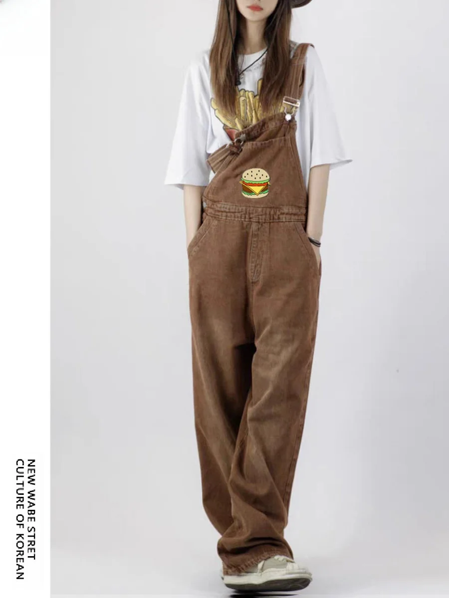 Macacão de Denim Browan Dopane para Mulheres, Outono Inverno, Estilo Retro Americano, Tamanho Pequeno, Macacão Casual de Cintura Alta