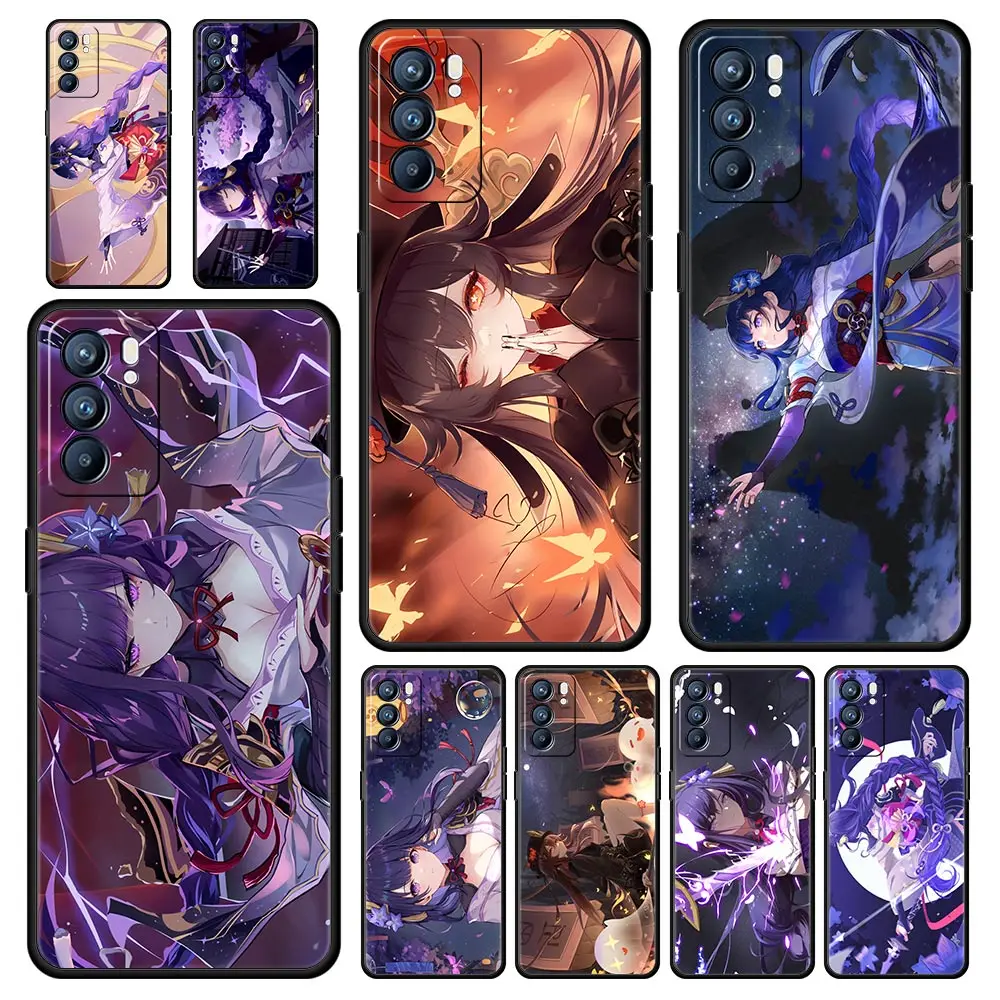 Genshin Impact Raiden shogun Phone Case For Oppo A54 A53 A52 A9 2020 A15 A95 A16 A76 A74 A12 Find X5 SE Reno6 Pro Plus 5G Cover