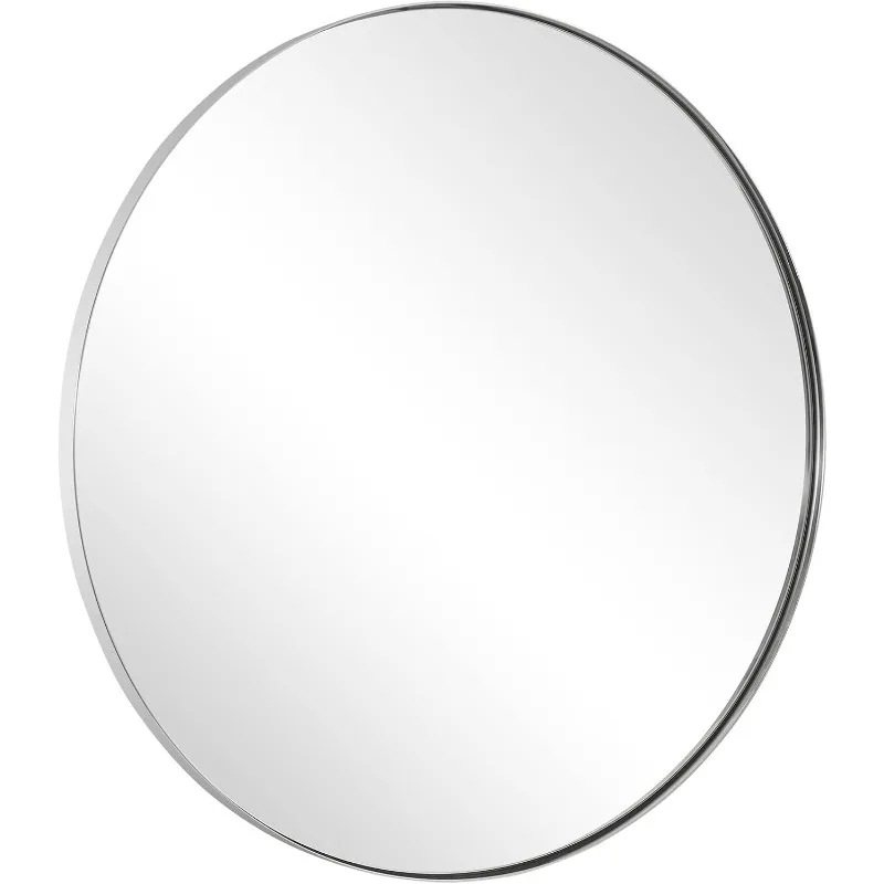 Round Mirror 30 Inch, Chrome Round Wall Mirrors for Bathroom, Polished Silver Wall Mirror for Vanity in Stainless