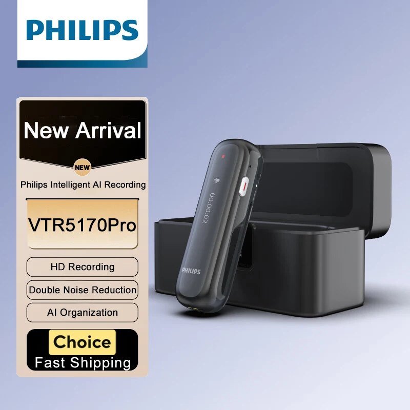 Original Philips VTR5170Pro Voice 64G Recorder Mini Bluetooth One-key Recording Pen HD Noise Reduction Meeting Record interview