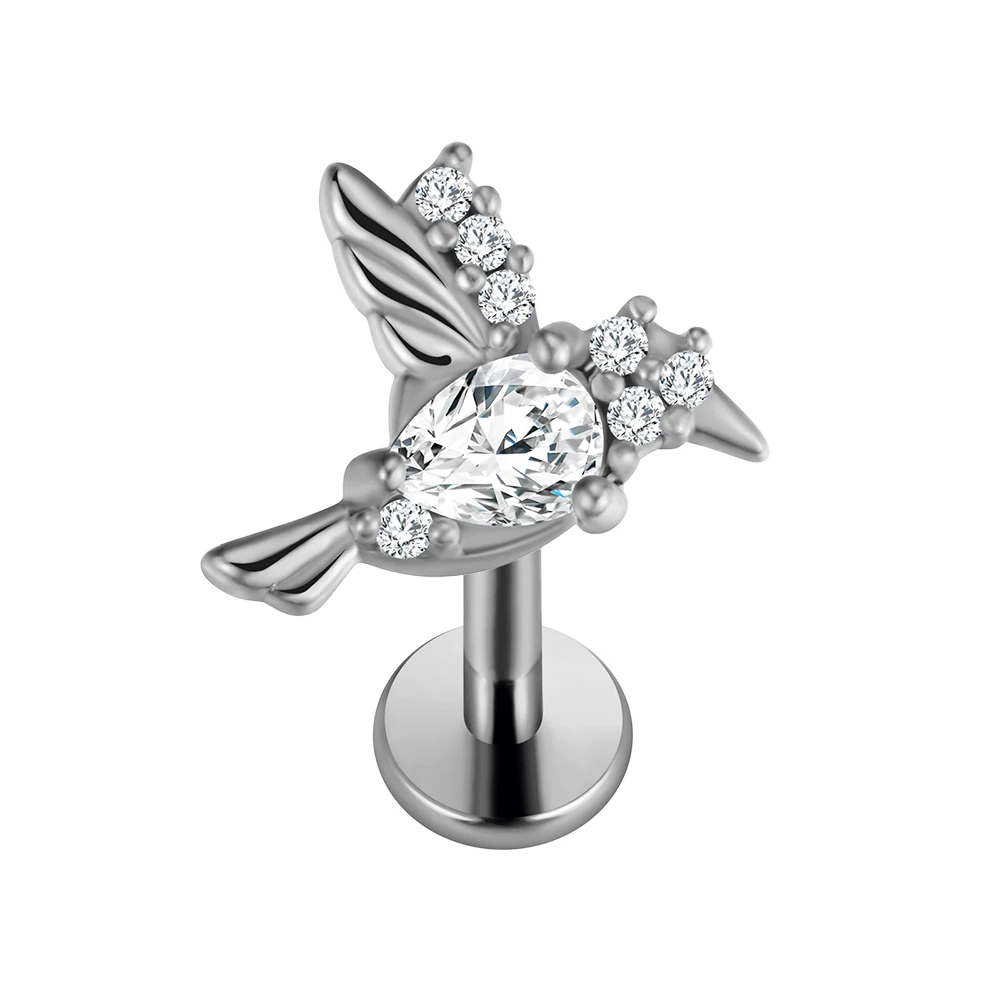 Blue Eyes Labret Piercing CZ Internal thread Flat Back Earrings Tragus Bird 316L Stainless Steel Ear Studs Body Jewelry