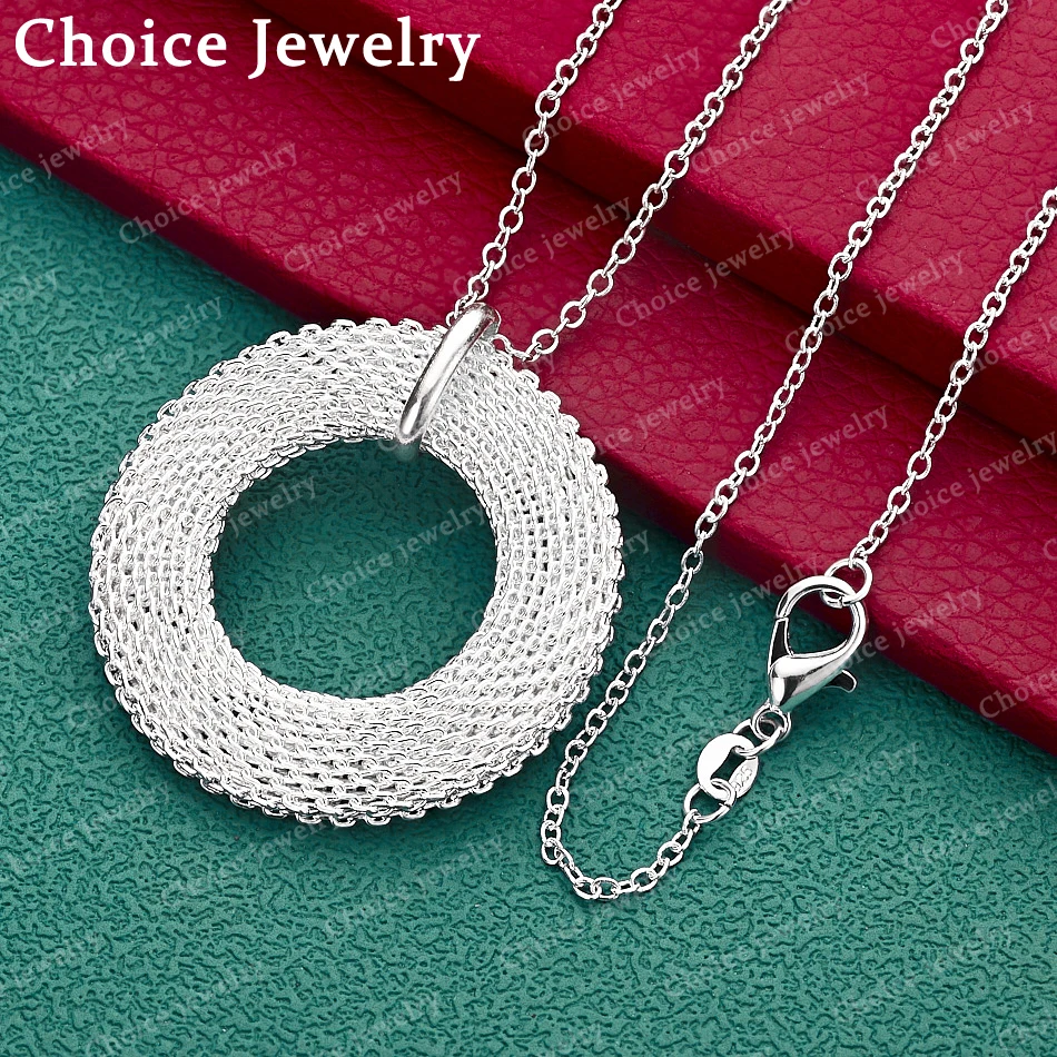 925 Sterling Silver Round Pendant Necklace For Women Men Charm Trend Birthday Gifts Fashion Party Fine Jewelry