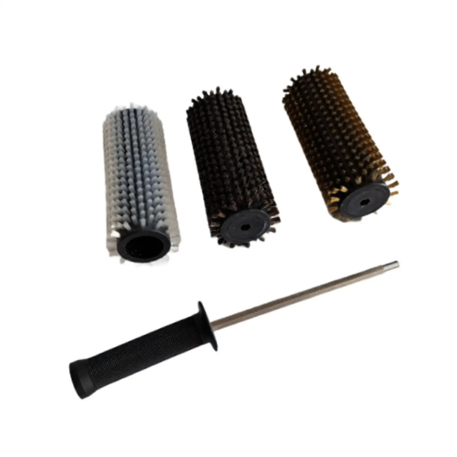 Ski Waxing Roller Brush Set with Axle Shaft Handle Nylon Copper Horsehair Efficient Care for Ski Boards