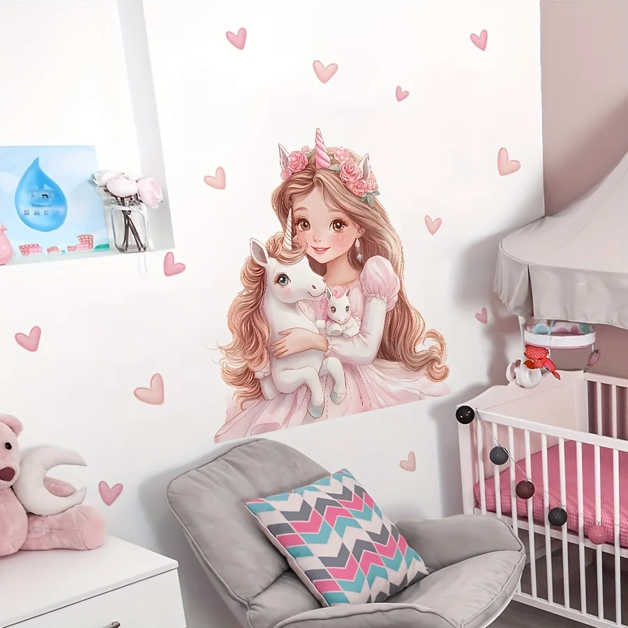 1 Pink Unicorn Princess Heart Decorative Wall Sticker, Suitable for Bedrooms, Living Rooms, Entryways, and Porches, Ideal Home Choice, Home Decoration