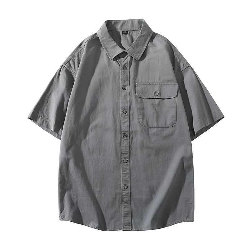 

Summer Men's Cotton Washed Safari Style Shirts Solid Short Sleeve Loose Shirt Man Fashion Turn Down Collar Cargo Blouse Tops