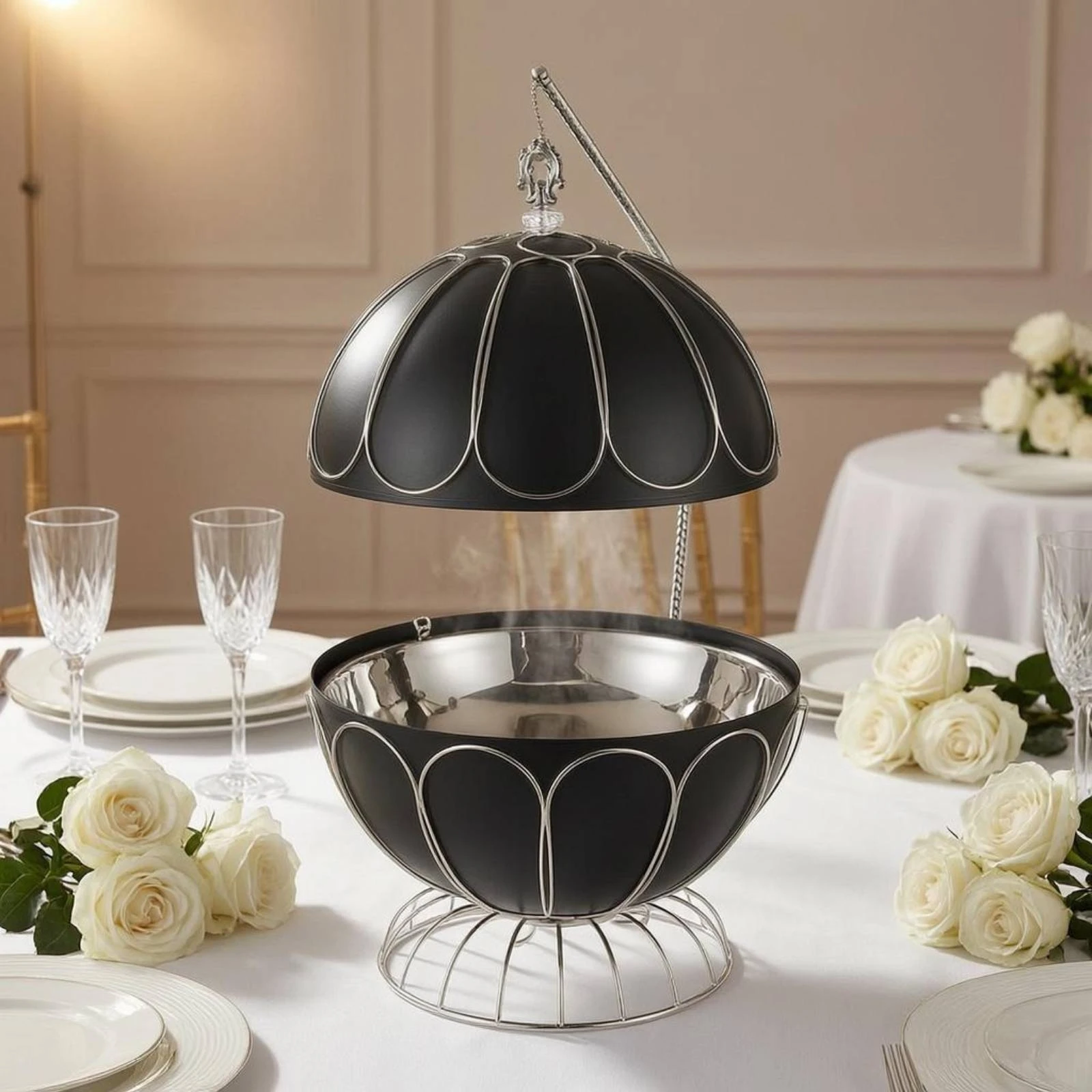 Stainless Steel Chafing Dish Domed Round Chafing Dish Buffet Heater Alcohol Burner Buffet Warmer Set Elegant Design