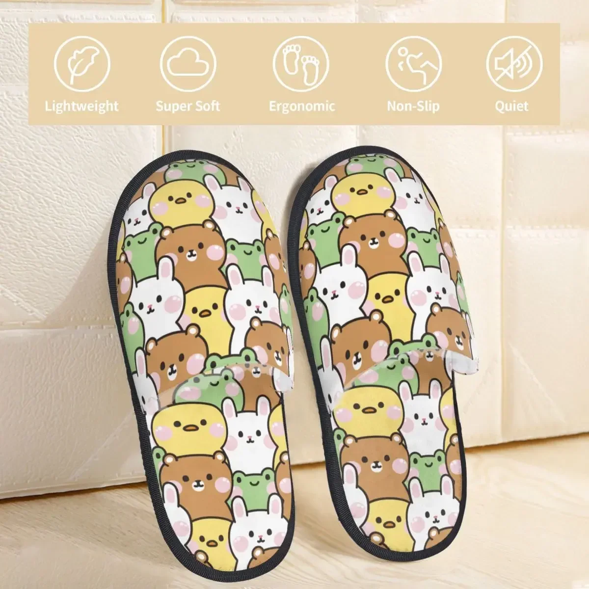 Cute Chick Rabbit Frog Bear Home Cotton Slippers Bedroom Animals Zoo Soft Household Fur Slides Slippers Non-skid