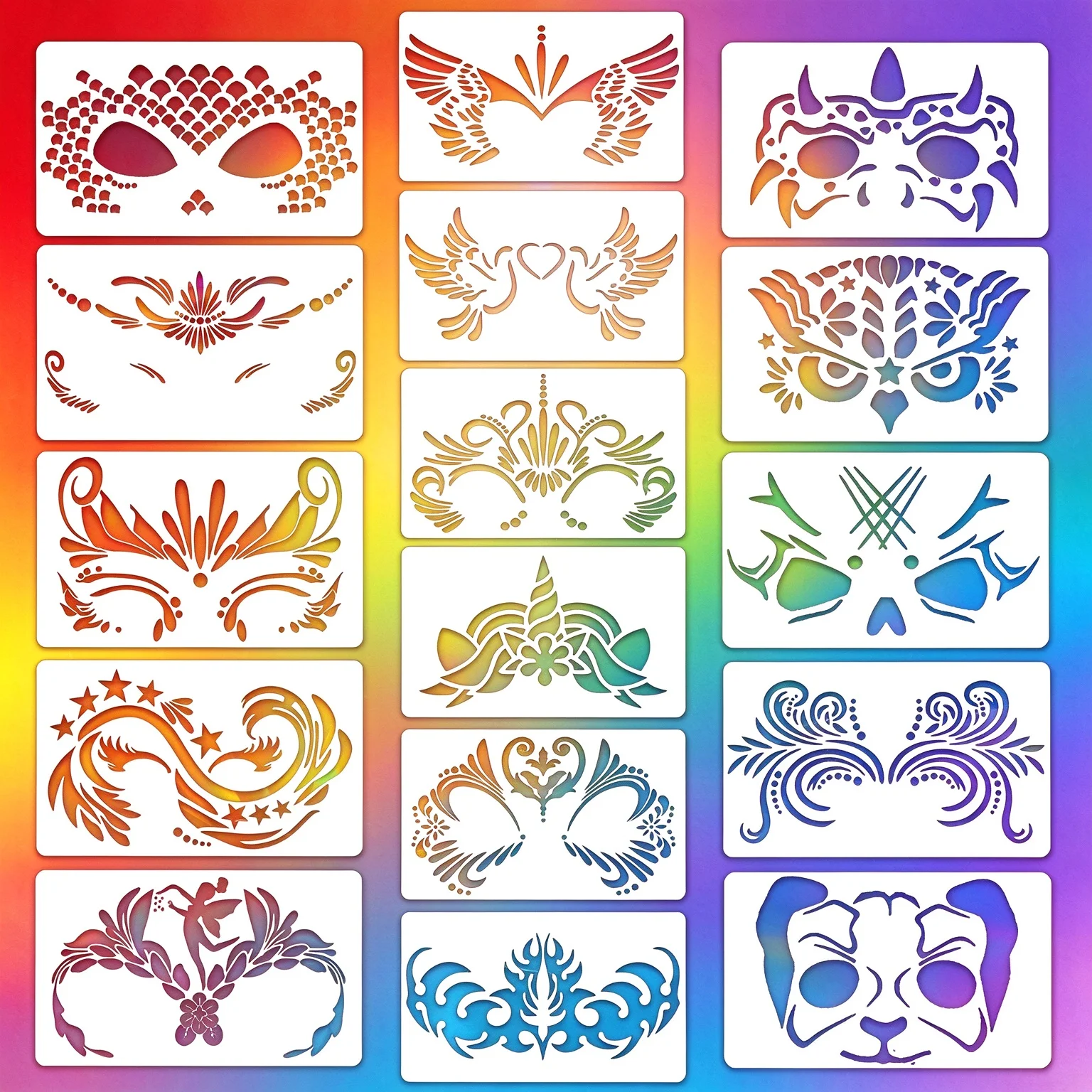 16 Pcs Face Paint Stencils Set Body Art Tattoo Templates Kids DIY Graffiti Drawing Stencils Halloween Stage Makeup Stencils