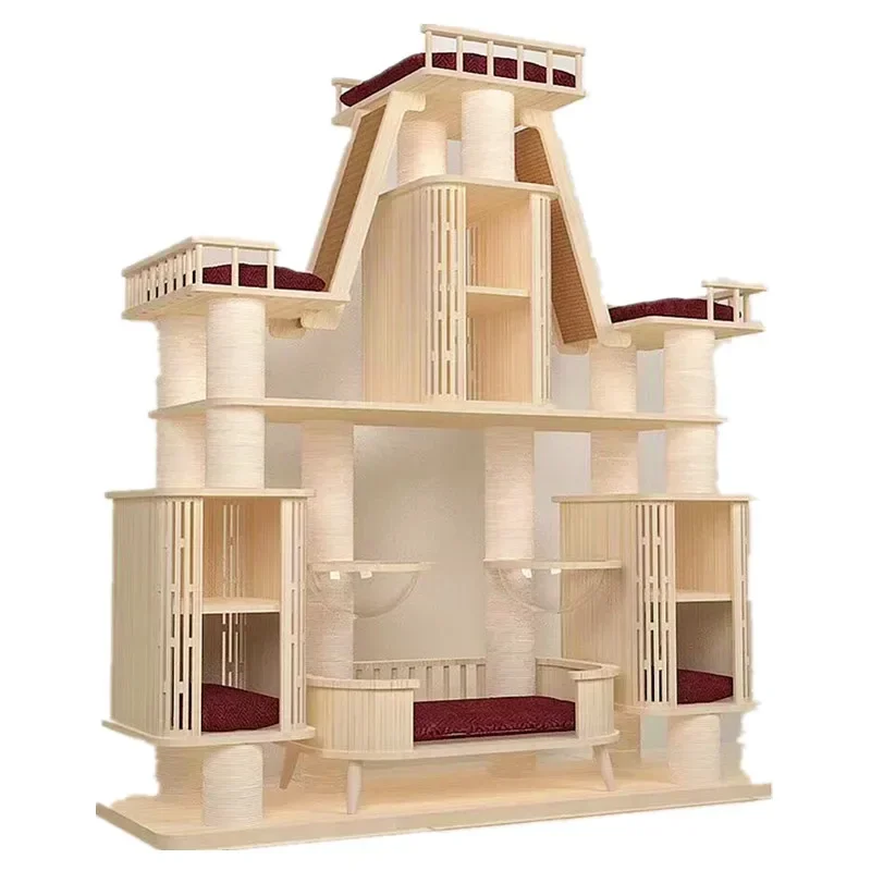 

Wooden Cat Castle Castle Crawler Grab Board Nest Villa Large Luxury Toy Furniture