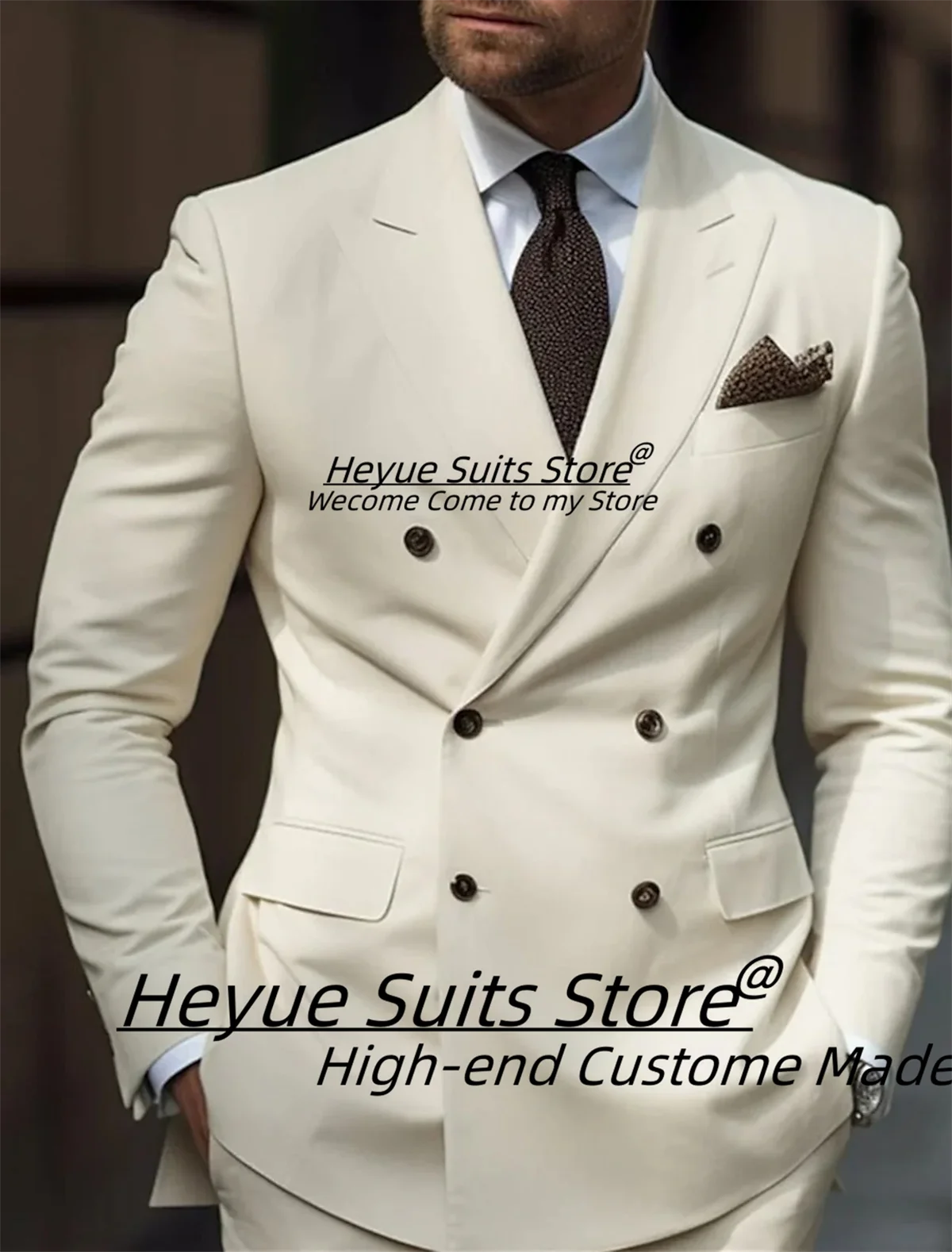 

White Formal Wedding Men Suits Slim Fit Double Breasted Groom Prom Tuxedos 2 Pieces Sets Elegant Male Blazers trajes para hombre