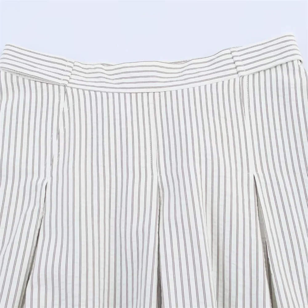 gonna slim fit a vita alta di media lunghezza a righe con decorazione a bottoni, nuova versione standard estiva da donna