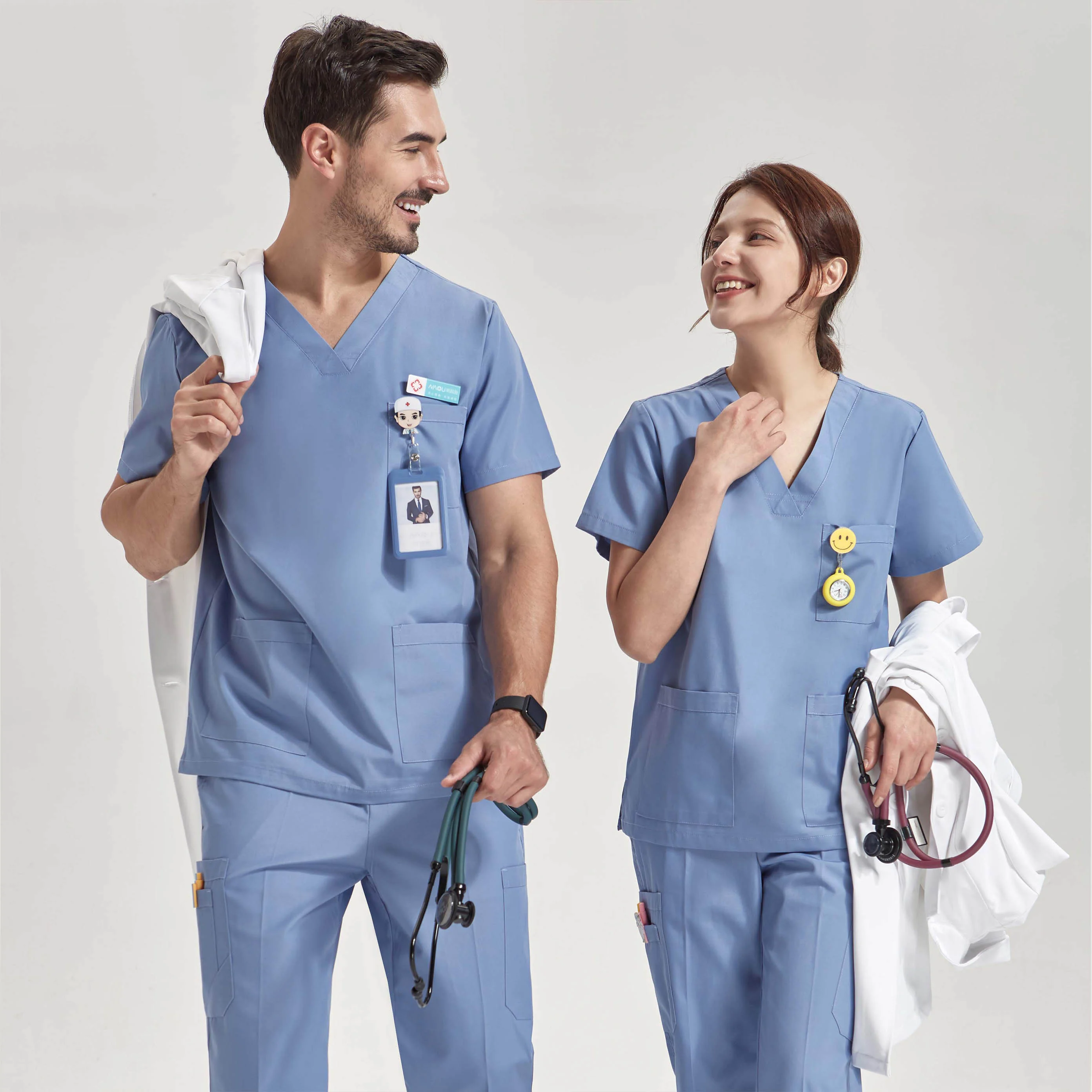 

Ultra Light Scrub Set Medical Nurse Uniform for Women Men Hospital Doctor Workwear Poplin Fabric Veterinary Surgical Outfit 8020