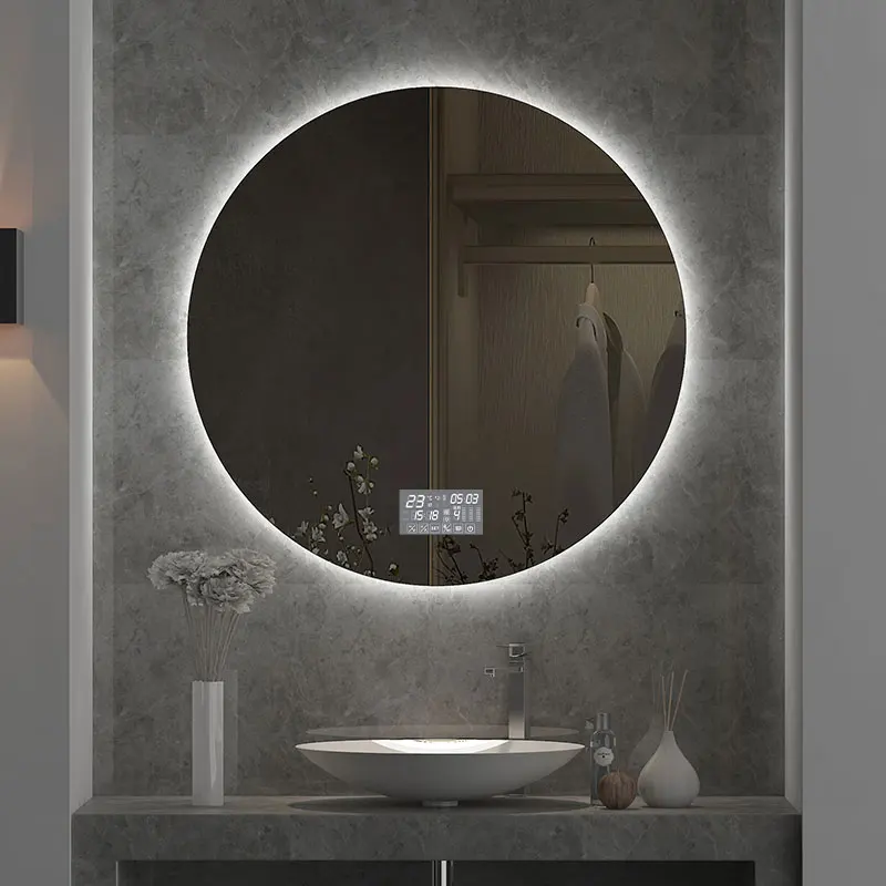 Bathroom Mirror Diameter 70CM Round Smart Washstand Round Mirror Led Light Back Luminous Connection Power Supply High Definition