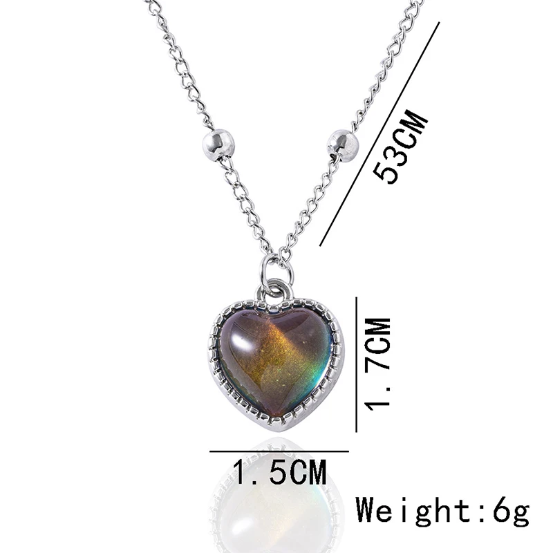 Sensor Beads Temperature Change Color Changing Mood Necklace Water Drop Heart Pendant Stainless Steel Chain Necklace