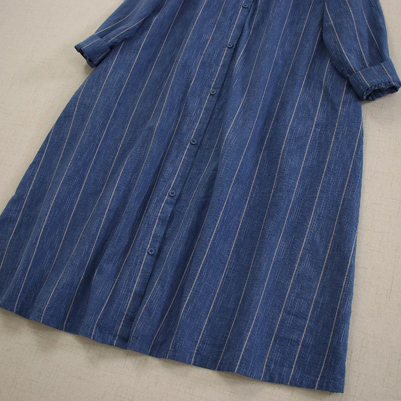 Primavera japoneses nuevos Vintage Mori Girl vestido camisero a cuadros mujeres verano cuello redondo manga larga Casual suelto vestido Midi de un solo pecho