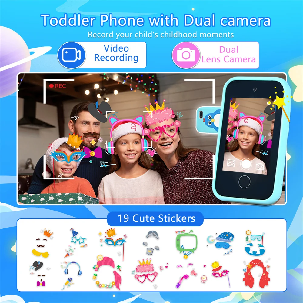32GB Kids Smart Phone Camera Toys Touch Screen Stories Learning Toy For 3-12 Year Old Boys Girls Phone MP3 Player Birthday Gifts