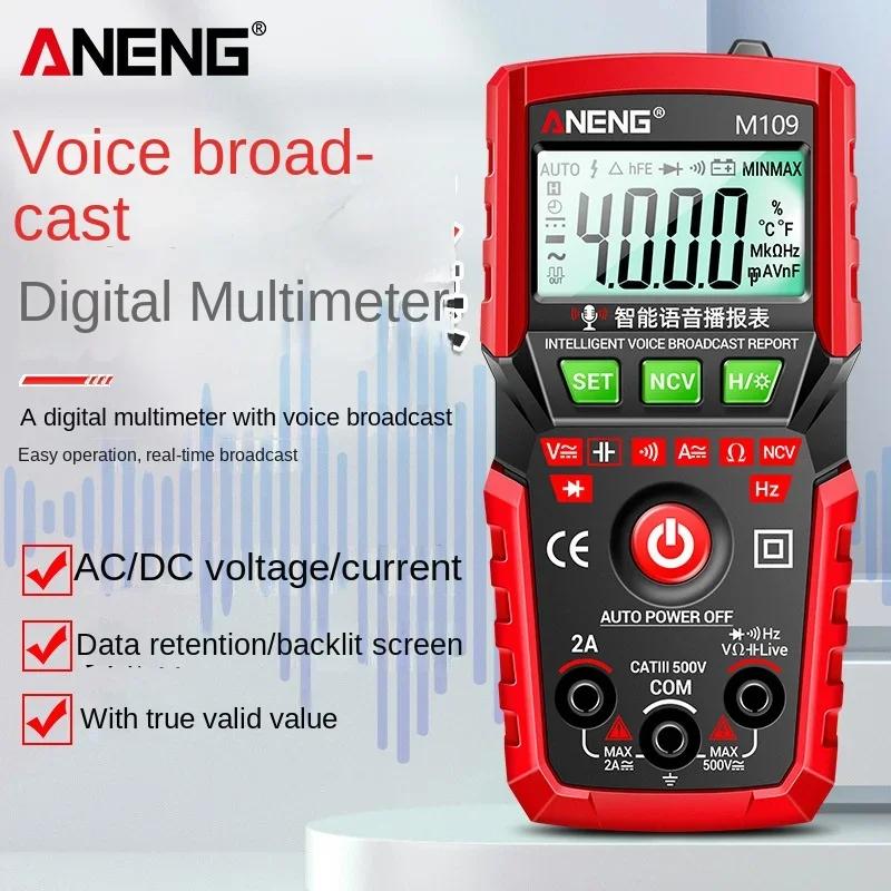 

ANENG M109 Voice Broadcast High-precision Fully Automatic Digital Multimeter Multi-functional Small Portable Instrument